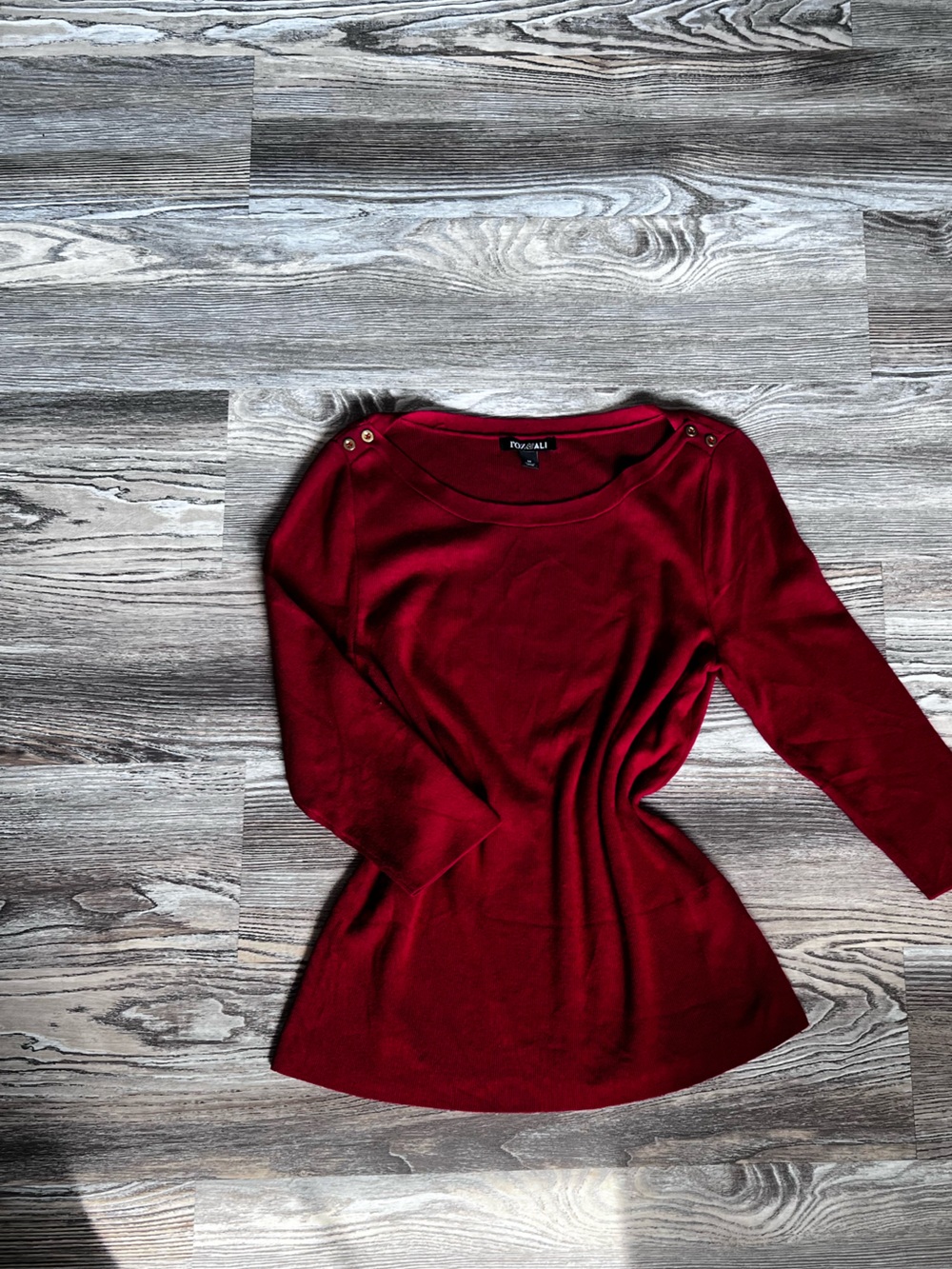 Roz & Ali Burgundy Long Sleeve Knit Top with Shoulder Buttons